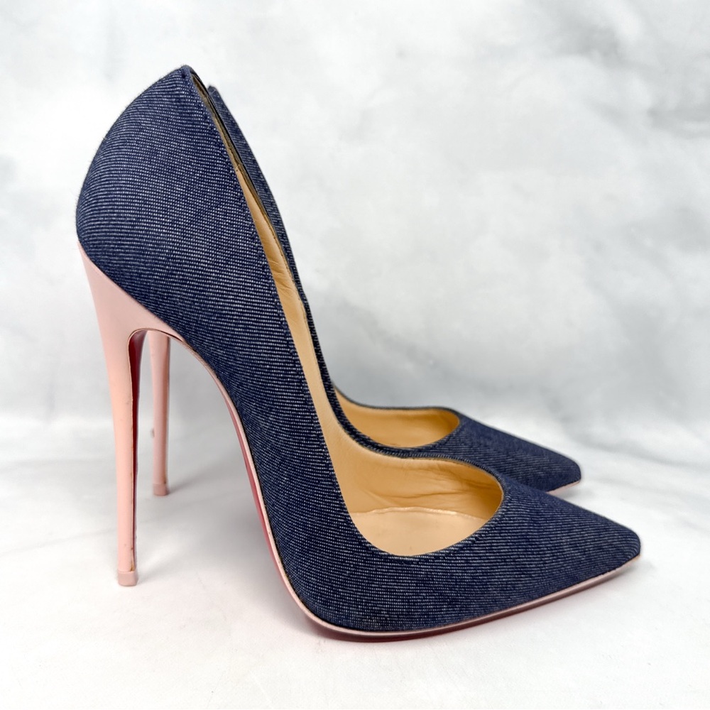 Christian Louboutin So Kate 120 Denim Patent Pointed Toe Stiletto Heel Pumps 37